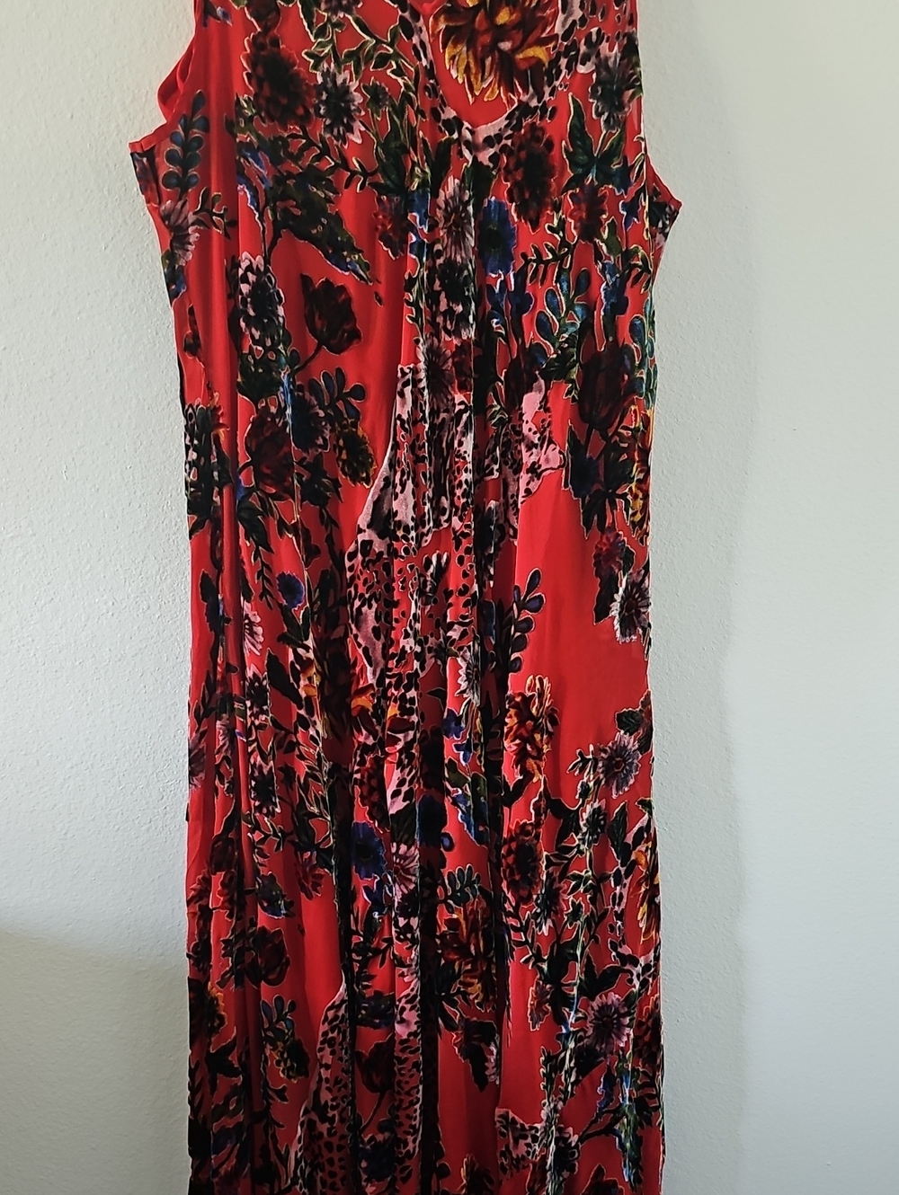 Johnny Was Red Floral V-Neck Maxi Dress with Black & Purple Accents - Picture 8 of 10
